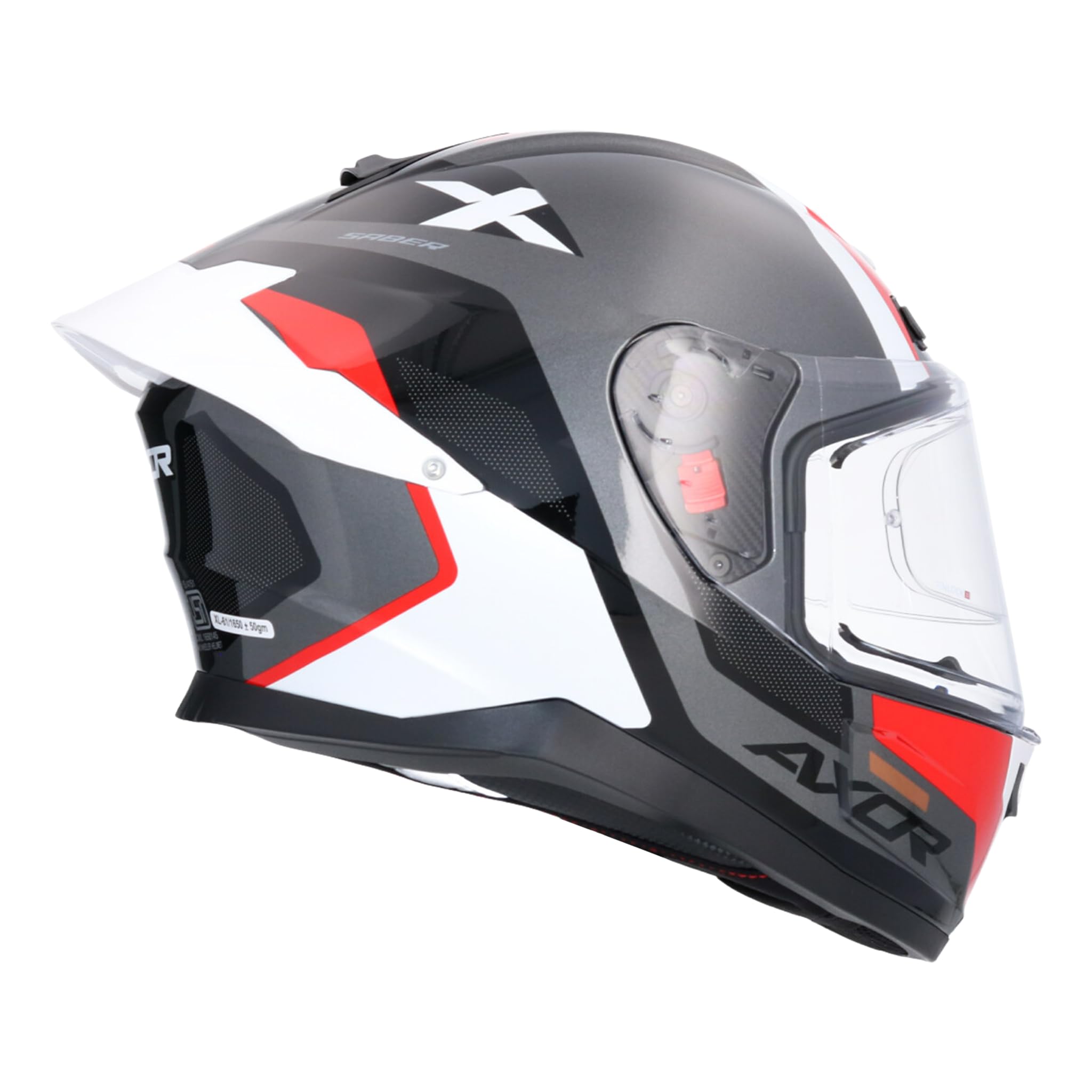 Casco de Moto Integral AXOR Saber Spark Negro y Rojo Casco Integral Deportivo para Hombre y Mujer, Diseño Aerodinámico, Cierre Micrométrico, Homologación ECE 22.06 Talla S