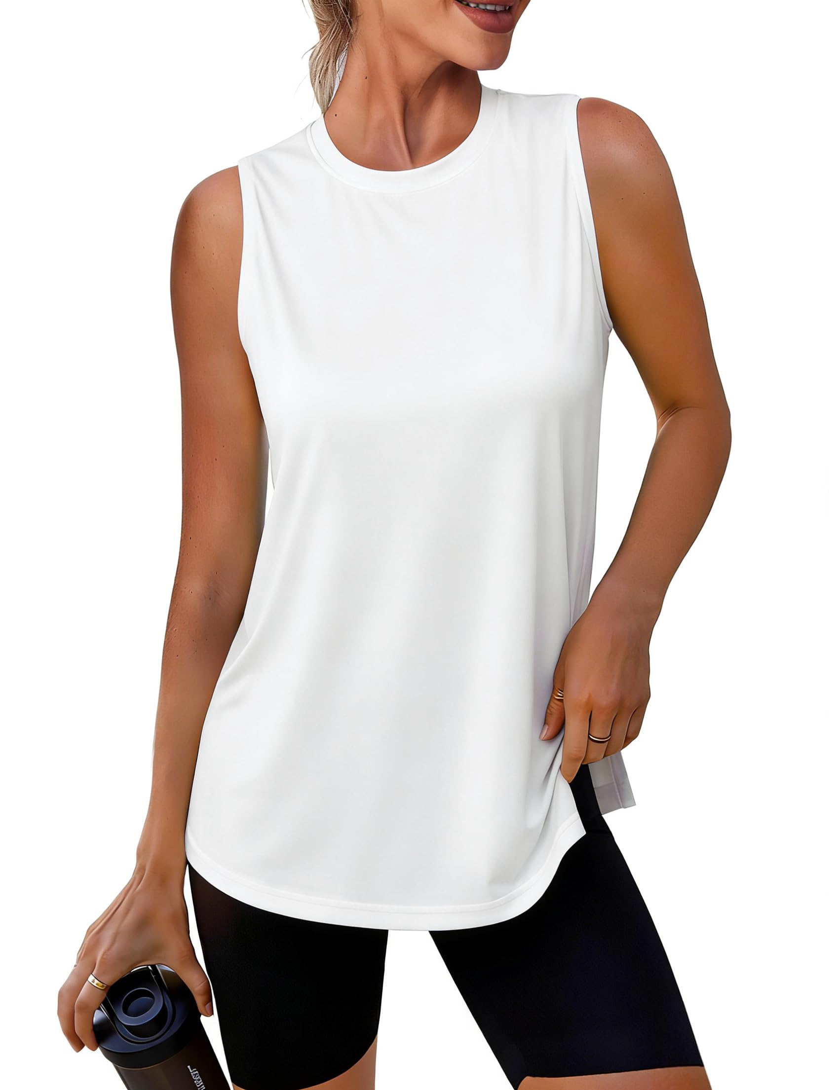 Wayleb Sport Top Damen Rundhals Ärmellos Atmungsaktiv Leicht Tanktop UV-Schutz Basic Oberteil mit Unterarm-Mesh oder Seitenschlitz für Yoga Fitness UPF 50+ Running Shirts