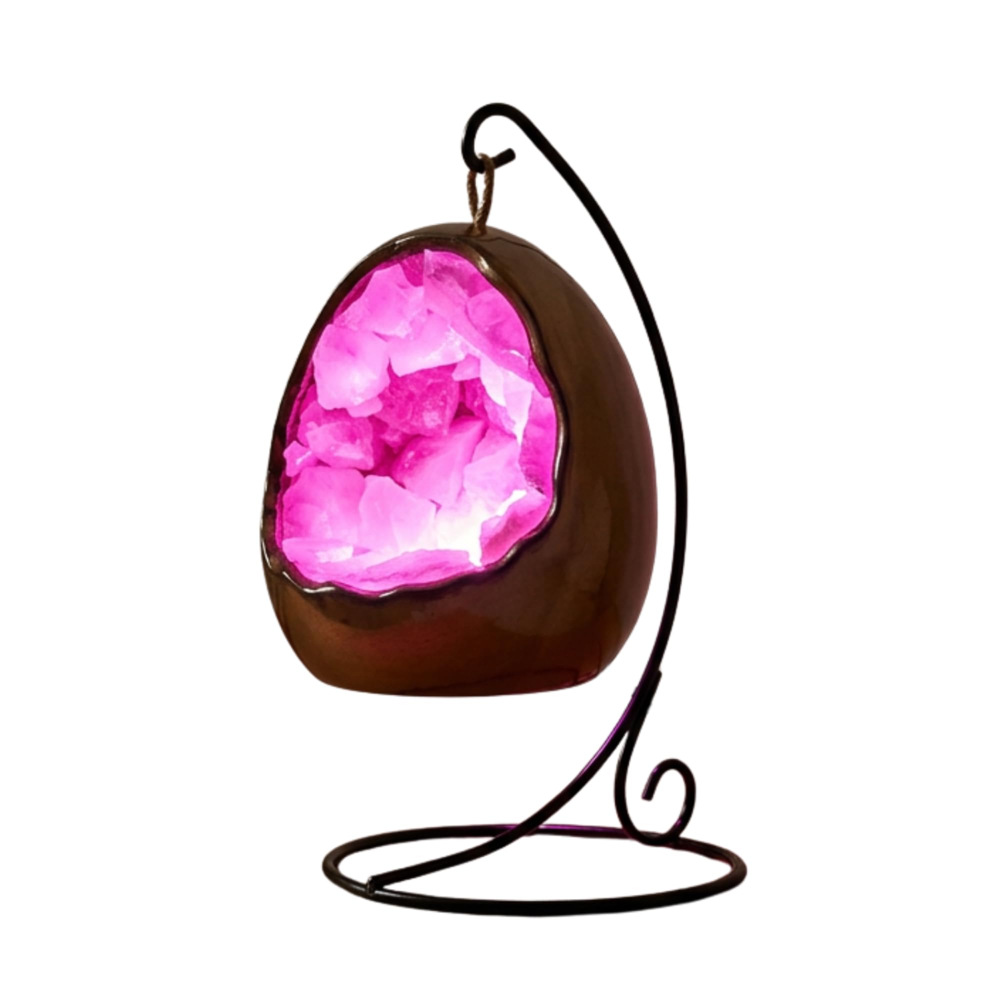 Gleneagles LED USB Dinosaur Egg Lamp – Rose Quartz Crystal Night Light, Natural Quartz Geode Mood Lamp, Bedside Ambient Lighting, Decorative Table Lamp with Metal Stand for Home & Meditation Decor