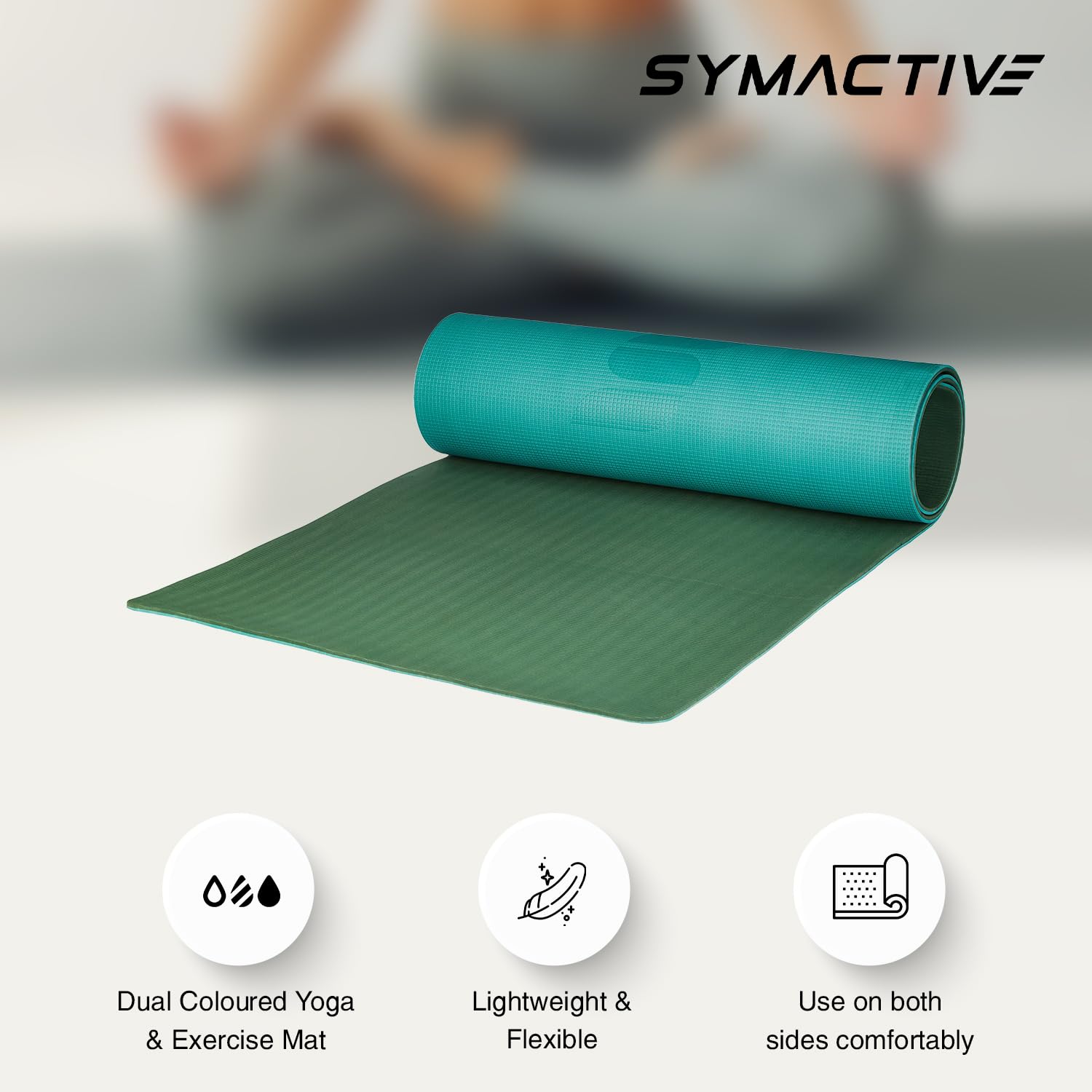 Amazon Brand - Symactive 4mm Anti-Skid Lightweight Sweat/Dirt Proof EVA Yoga Mat with Carrying Strap for Gym & Outdoor Workout for Men/Women (Army Green) 2