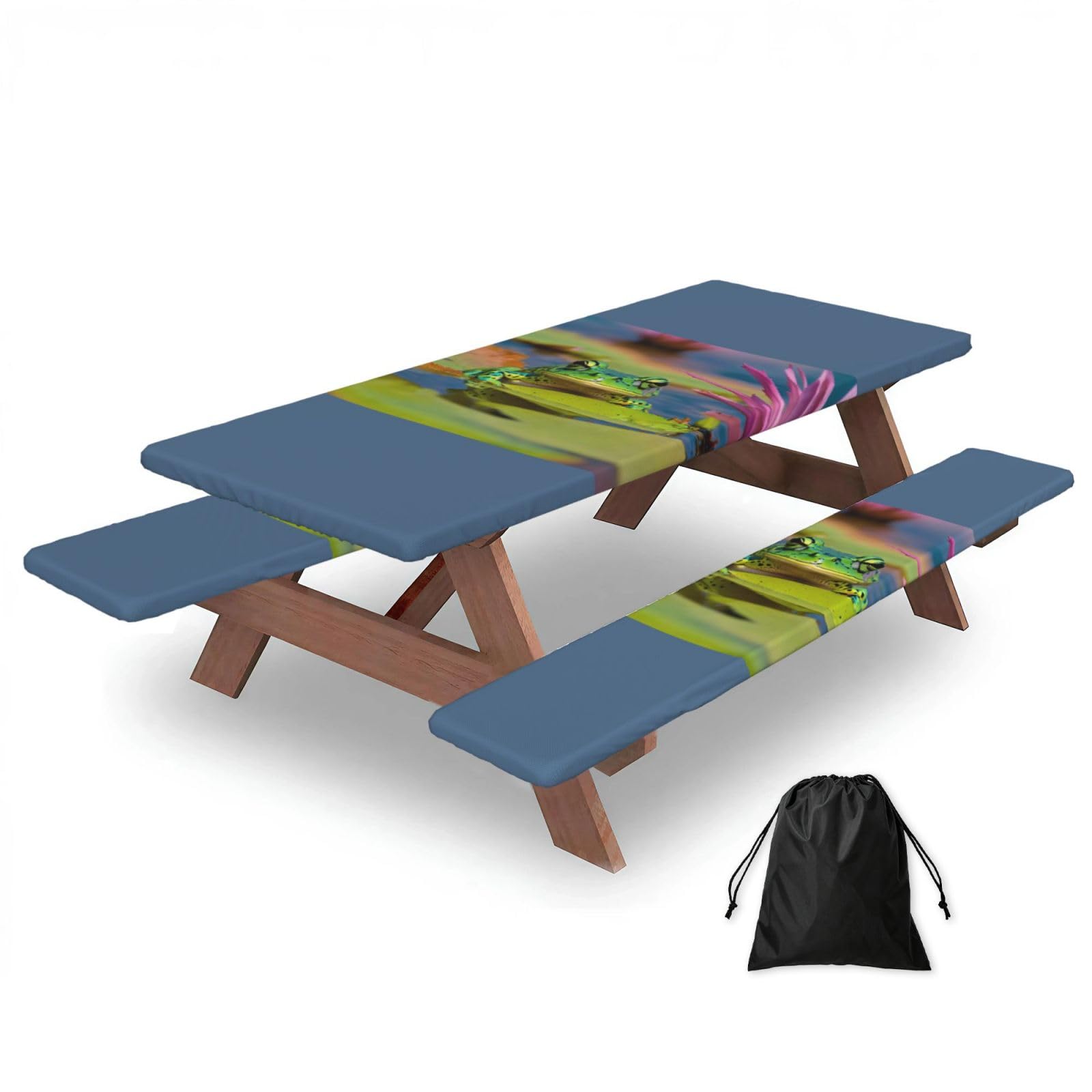 PPHGUT Cute Frog Print Picnic Table Bench Cover Set Outdoor Garden Bbq Protector For Family Camping