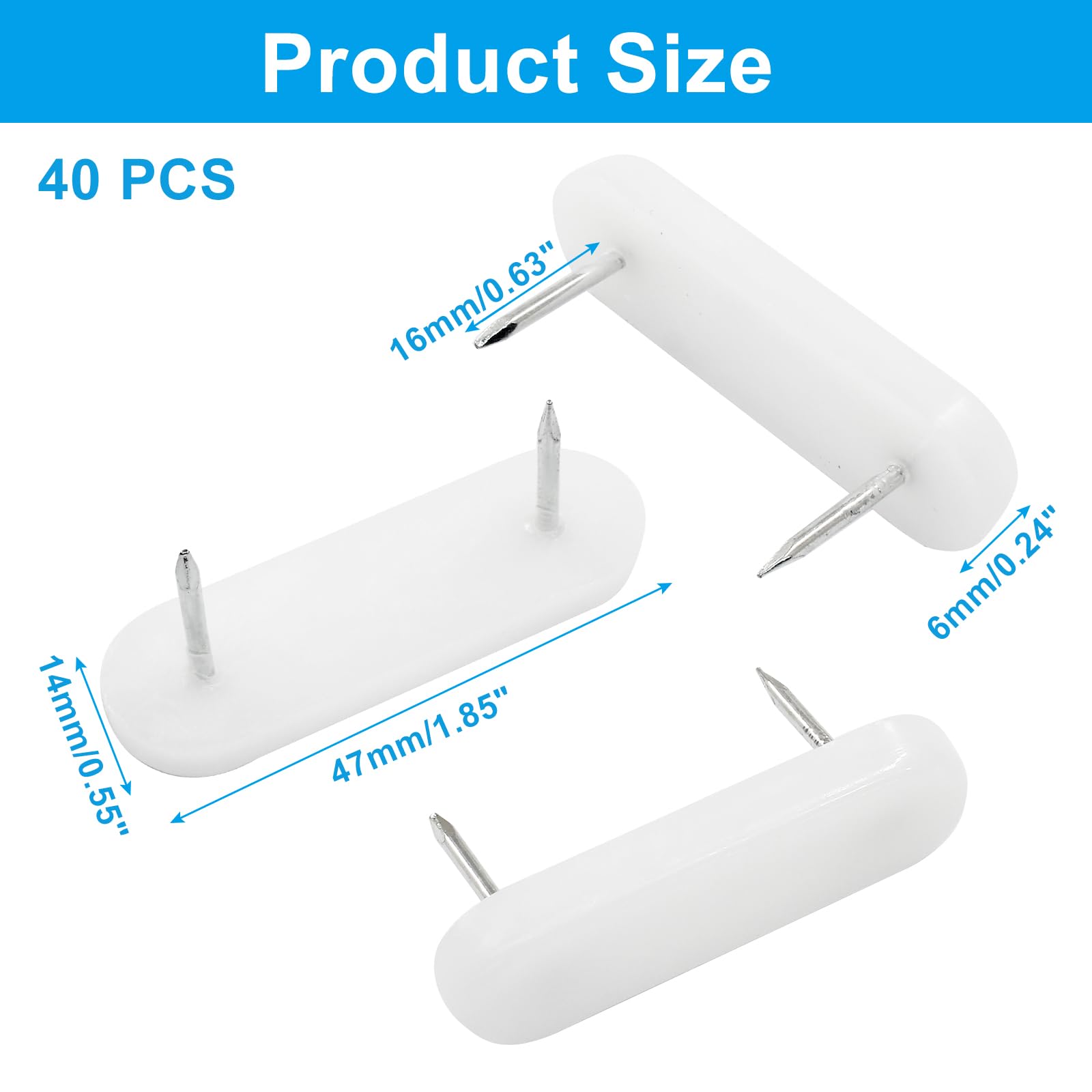 Unlorspy 40Pcs Plastic Head Double Pins Furniture Chair Leg Pins in White Bed Skirt Holding Pins for Bedskirts and Slipcovers (White)