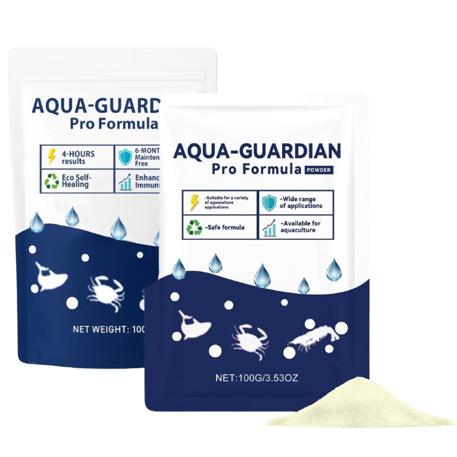 Aqua Guardian Pro Formula for Pond, Aquatic Care Powder for Fish Tank Aquarium, Easy Mix Water Clarifier Support for Shrimp Crab, Maintenance Friendly Pond Treatment, 100g Resealable Pouch (2pcs)