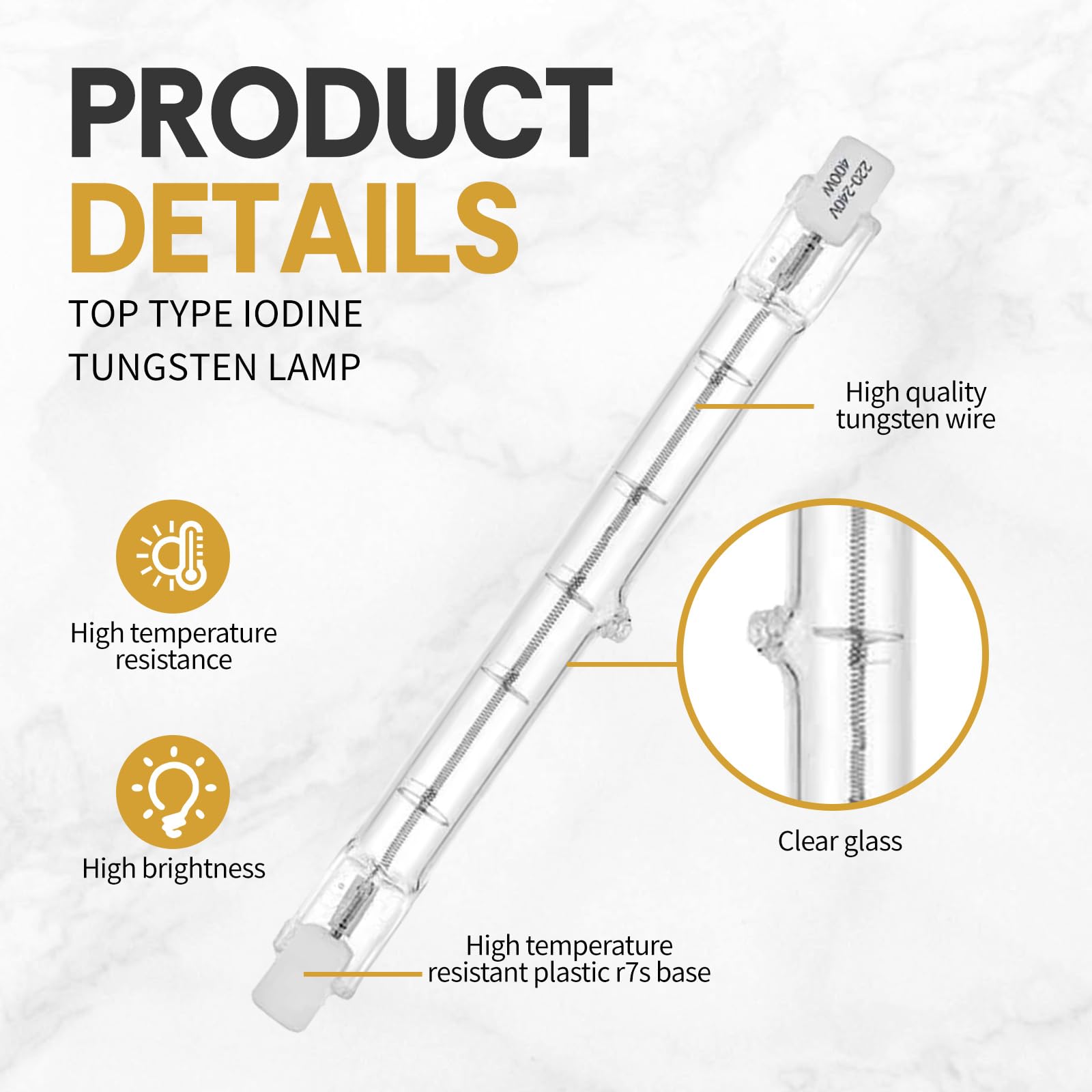 VINSPIRE 4 Pack C Grade R7s Halogen Bulb 118mm 400W Dimmable, Linear Halogen Floodlight Bulbs, R7s Security Light Bulb - Image 3