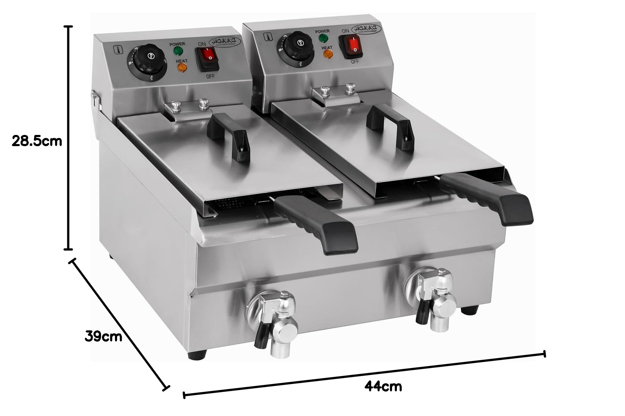 Hakka Friteuses électriques Professionnelles, Grande Capacité 6L x 2, en Acier Iinoxydable, Avec égouttoir, Panier et Couvercle, Double Cuve(220V, 2000W+2000W)