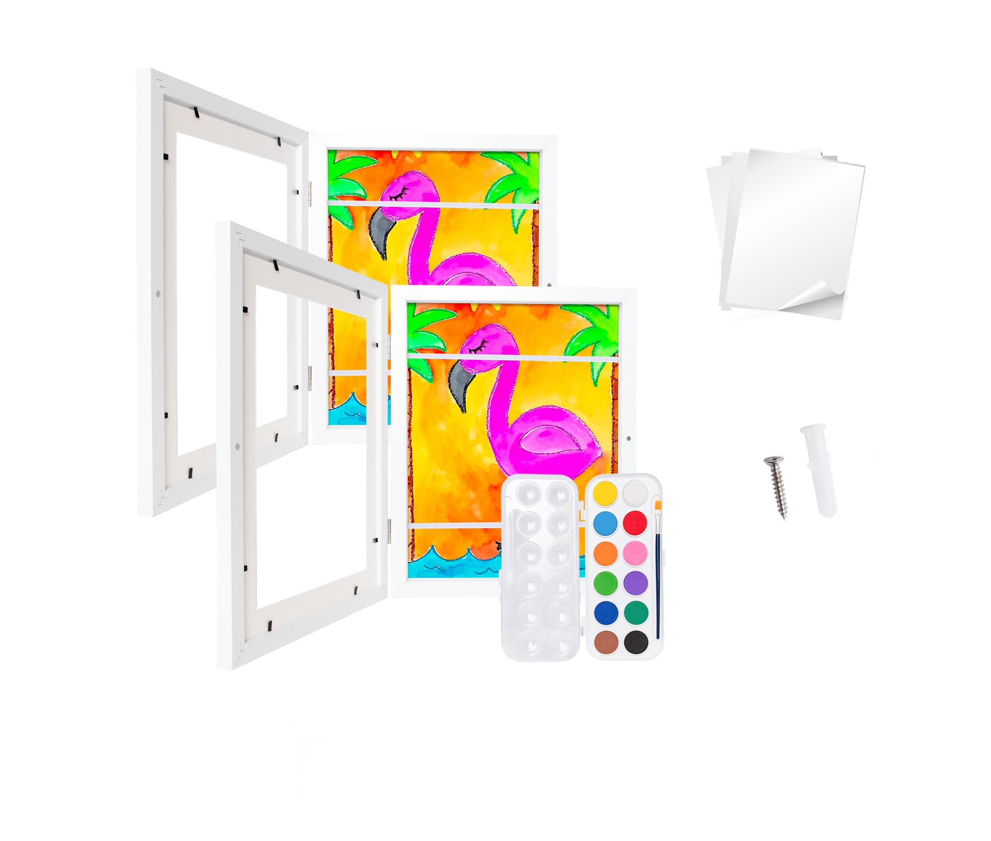 2 Pack Kids Art Frame with Easy Storage for 50 Pages, Includes Paint Set & Coloring Pages. Ideal Gift, 8.5 x 11 Inches, Versatile Kids Frames for Artwork