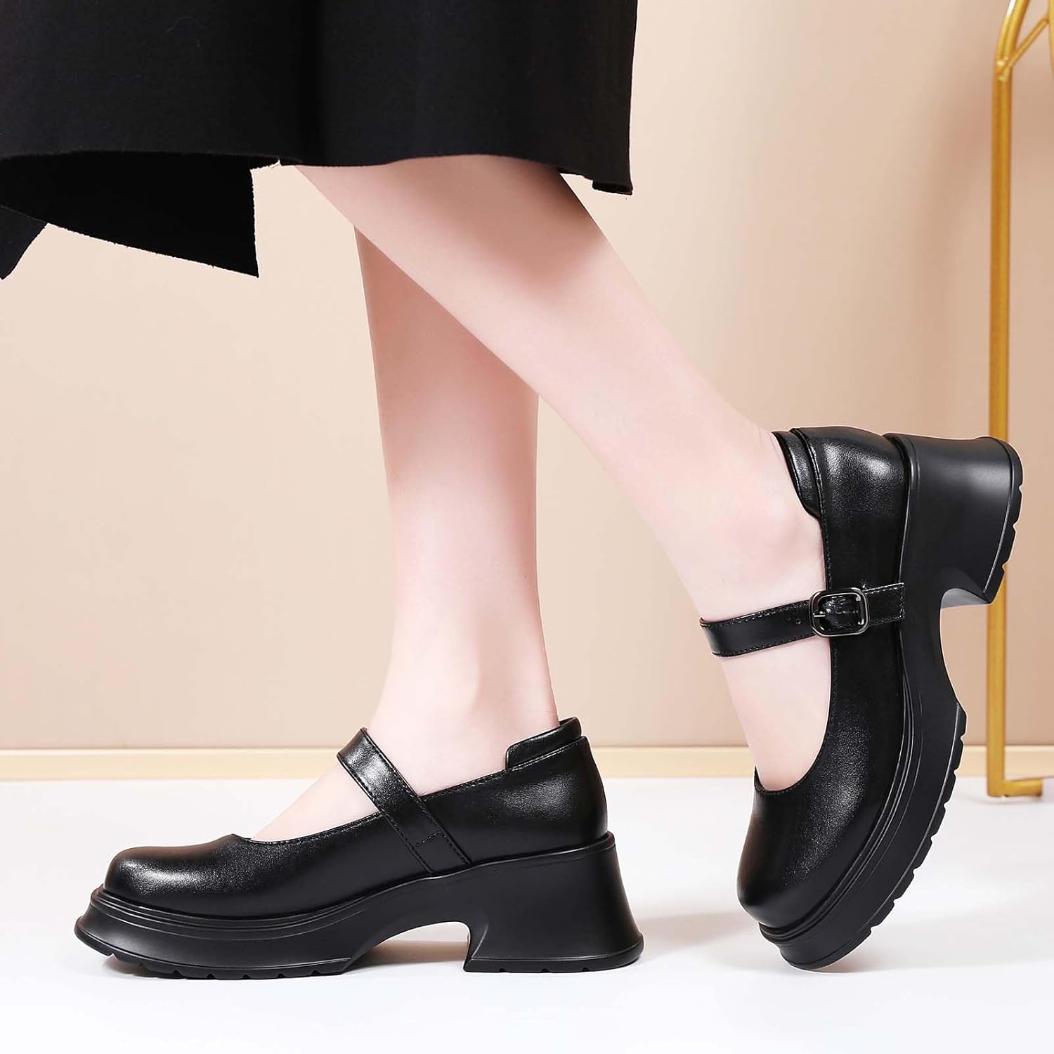 Mary Janes for Women Chunky Platform Mary Jane Heels Comfortable Dress Pumps Casual Office Work Shoes - Image 2