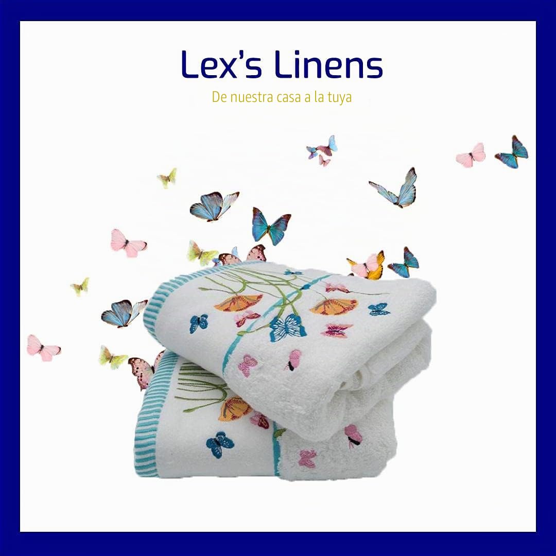 Lex's Linens Toallas bordadas florales y mariposas (paquete de 2 toallas de mano)
