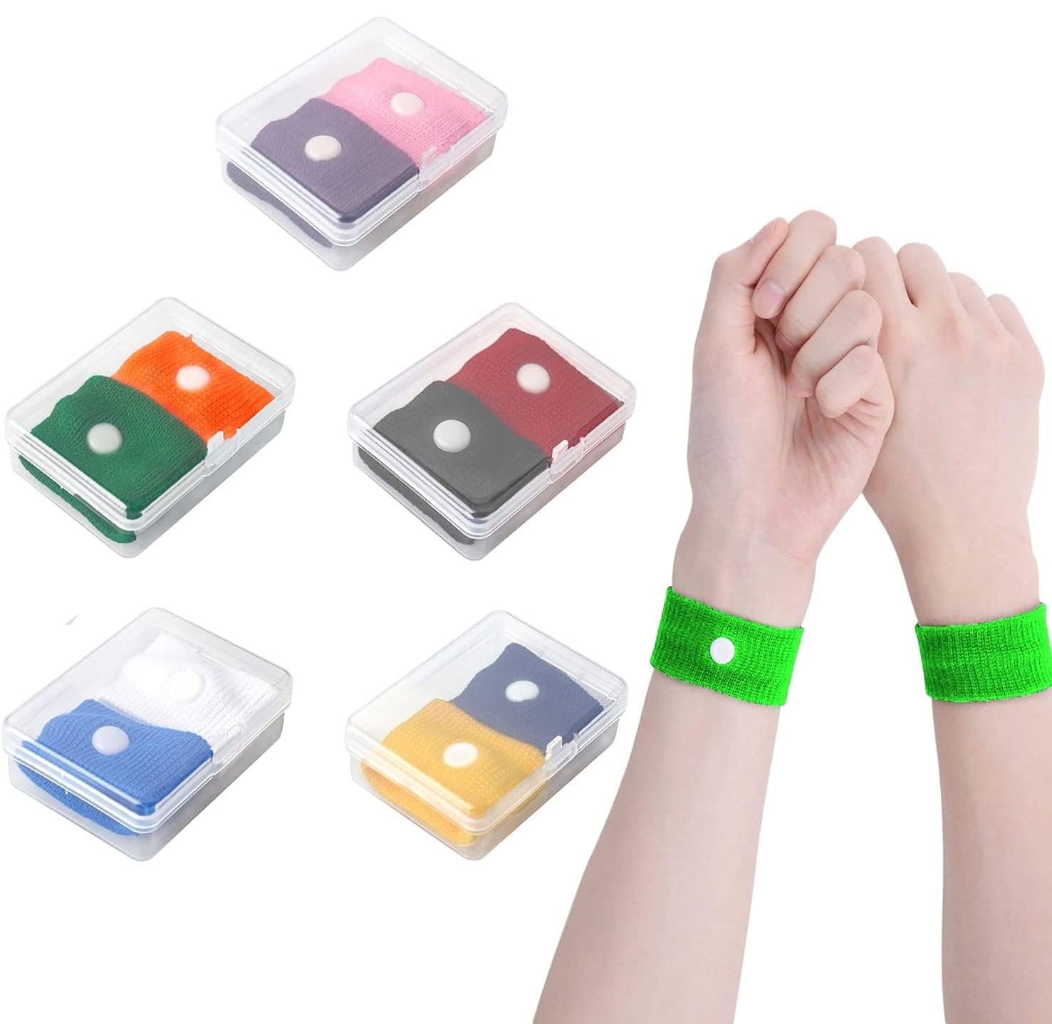ELECDON Travel Sickness Bands with Storage Box, Motion Sickness Wristbands Anti Nausea Travel Acupressure Wrist Bands for Adults and Children Sea Flying Car Pregnancy (10 pcs 10 Colors)