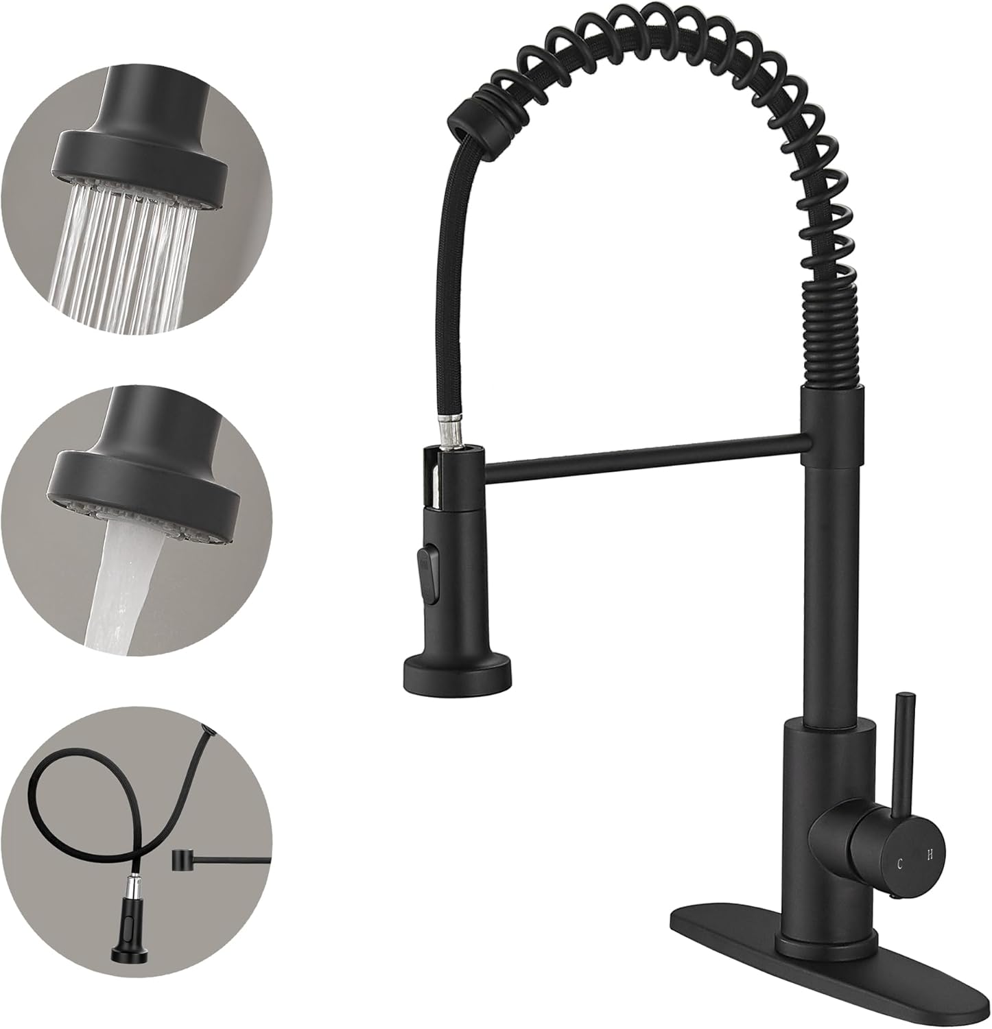 VOTON Black Kitchen Faucet with Pull Down Sprayer Pull Out Kitchen Sink Faucet Stainless Steel Commercial Spring Farmhouse faucets for Kichen Sink Camper Laundry Utility Rv Bar Sink Faucet Spring Pull-Out Matte Black