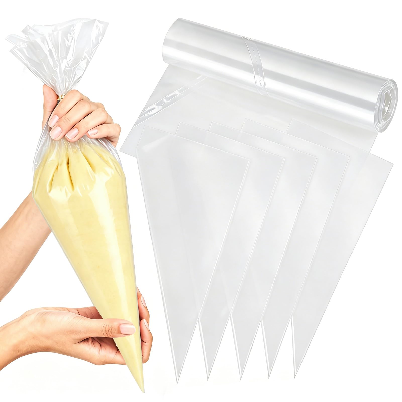 YINKIGI 21 Inch Piping Bags, Thickened Large Piping Bags Anti-Burst Non-Slip, Food Grade Pastry Roll for Cake Cookie Decorating with Cream Frosting, 30 Pack (Clear)
