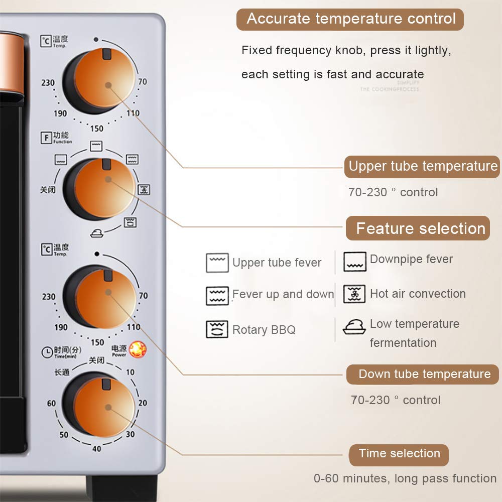 Wielofunkcyjny elektryczny piekarnik kuchenny, biurkowy mini piekarnik, emaliowana wkładka, bezpieczny i łatwy do czyszczenia, niezależna kontrola temperatury, wszechstronna konfiguracja spełniająca