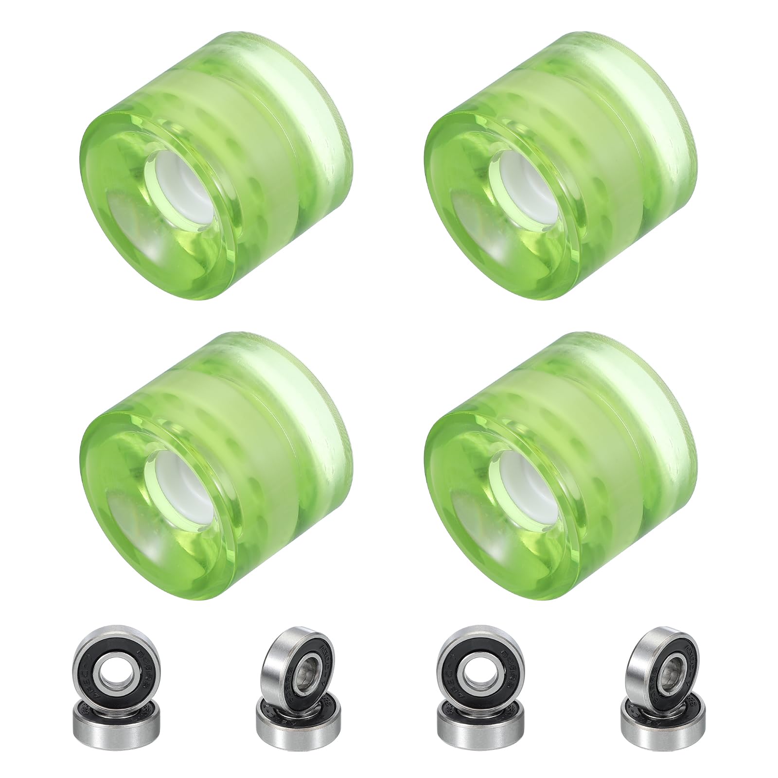 PATIKIL 61mm Skateboard Wheels 1 Set 86A Hardness Street Wheels PU Cruiser Wheels with 608RS Bearings for Skateboards Replacement, Transparent Light Green