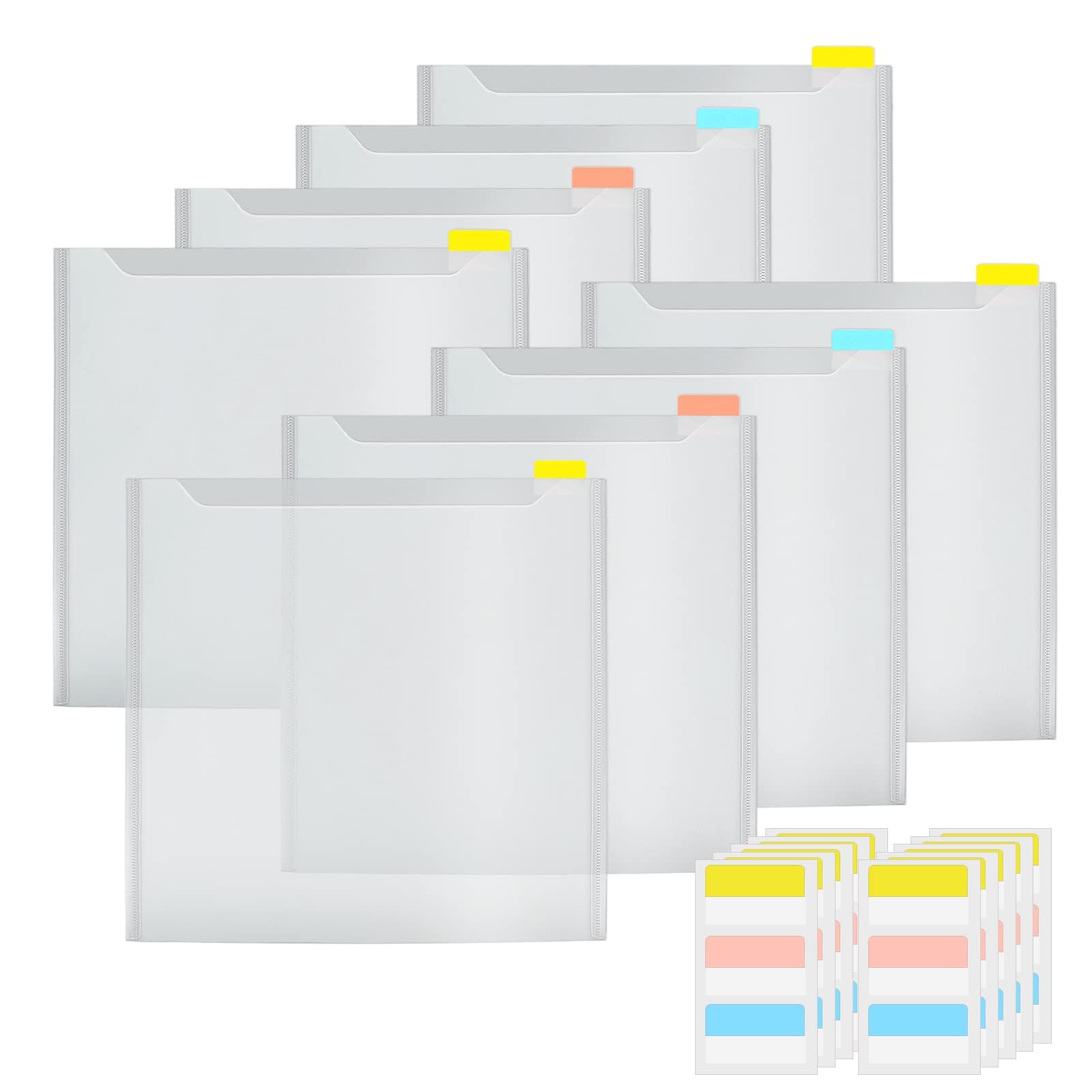 Scrapbook Paper Storage Organizer, with 30 Pieces Large Sticky Index Tabs, Horizontal Transparent File Bag, for Holding 12 X 12 Inch Scrapbook Paper, Vinyl Paper and Cardstock, Photos(8 Pieces)