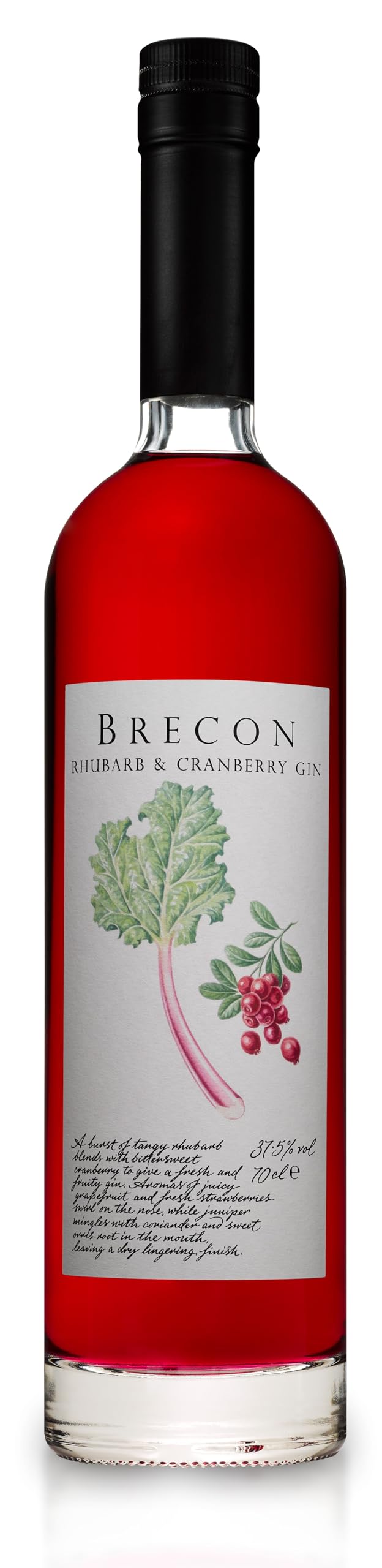 Brecon Rhubarb and Cranberry Gin, 37.5% ABV, 70 cl, Award Winning, Crafted in Wales at Penderyn Distillery with Water from Brecon Beacons, Gift for Gin Lovers