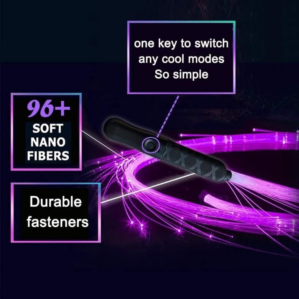 LED Fiber Optic Whip Fiber Optic Whip Rechargeable, 7 Colors and 4 Light Up Modes for Dance, Parties, Light Shows, Music Festivals