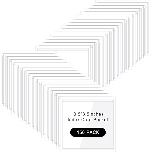 Glenmal 150 bolsillos autoadhesivos para tarjetas de índice, fundas de plástico transparentes para fotos, bolsillos cuadrados para etiquetas, para