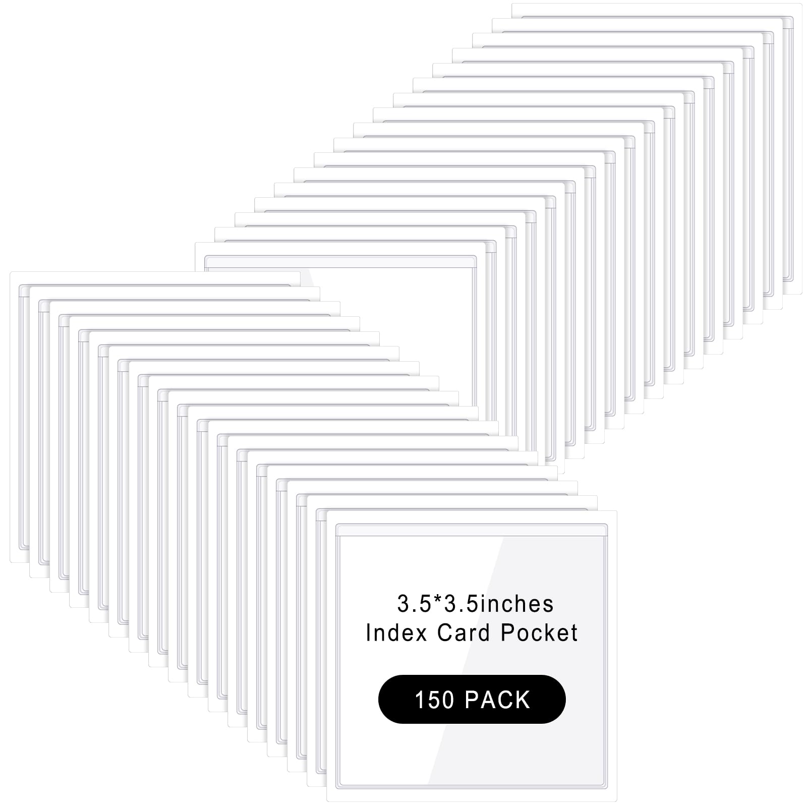 Glenmal 150 Pcs Self Adhesive Index Card Pockets Clear Label Holder Plastic Photo Sleeves Square Label Pockets Holder for Library Office Home Business