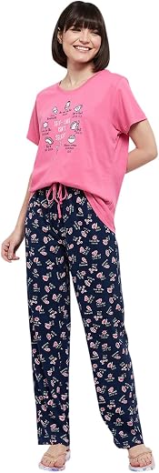 Max Women's Printed Round Neck Half Sleeve Cotton Pyjama Set