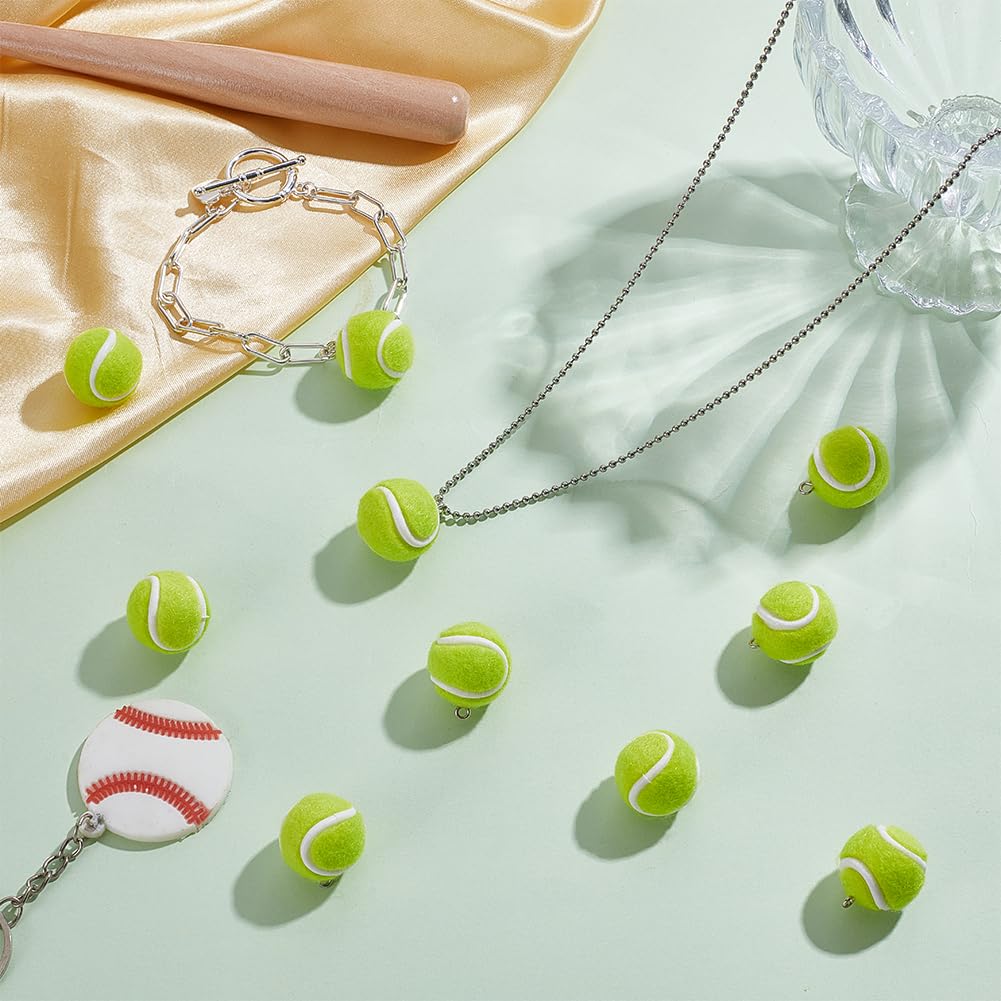 10 Ciondoli A Pallina Da Tennis In Velluto Verde E Giallo – Mini Pendenti Per Creazione Gioielli, Portachiavi, Zaini E Bomboniere Sportive