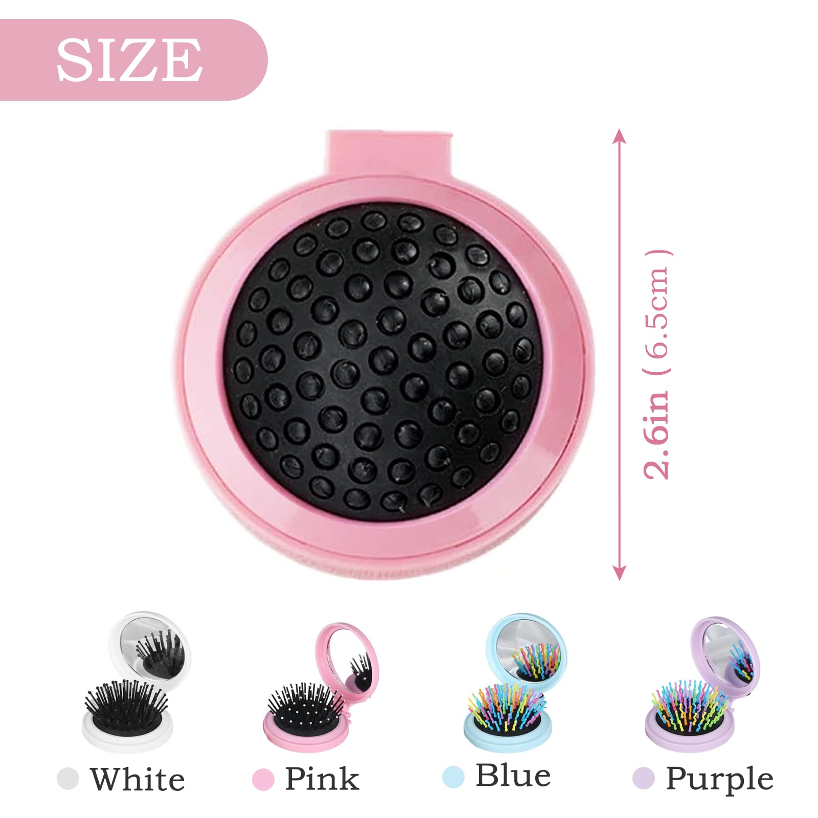 4Pcs Mini Round Folding Comb Comfortable Pocket Comb Folding Mirror Compact Size Mirror Hair Brushes Portable Massage Comb Mirror for Women and Girls - Image 2