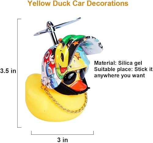 Miniatura 5 de wonuu Adornos de pato de goma para automóvil, decoración de tablero de instrumentos de pato amarillo, cuernos de bicicleta de pato con casco de
