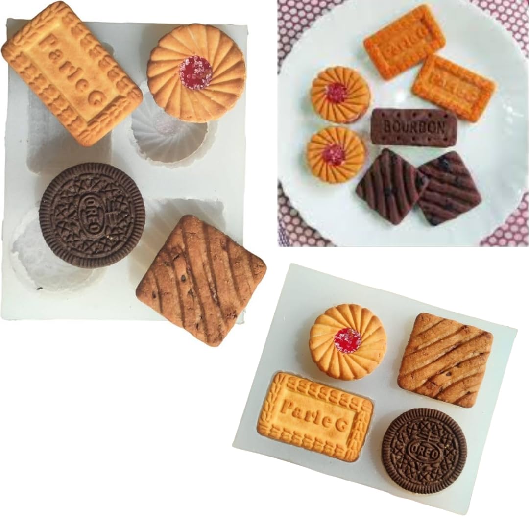 4 Cavity Different Biscuit Shape Silicone Candle Mold for Candle Making Cookie Candle Mould Chocolate Biscuit Tray Mini Food Waxmelts Wax Aromatherapy Epoxy Resin Casting Crafts Mold DIY Cake Candy Soap Mold (PACK OF 1)-image-23