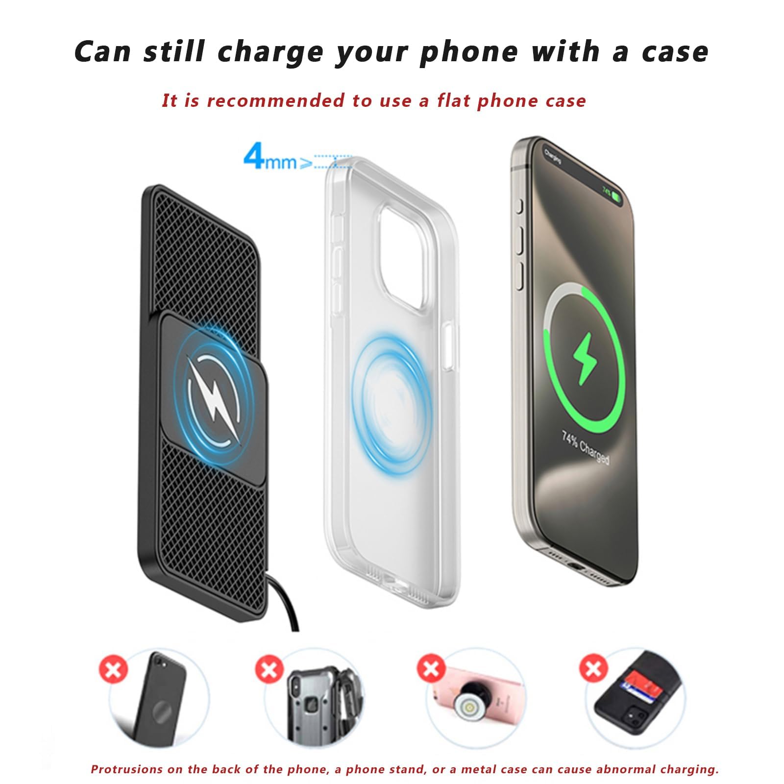 Caricabatterie Wireless Auto per Bolt Matiz Spark Kalos Aveo Sonic Aveo BoltImpala, Tappetino di Ricarica Telefono 20W Caricatore Rapido Antiscivolo Cuscinetto Accessorio
