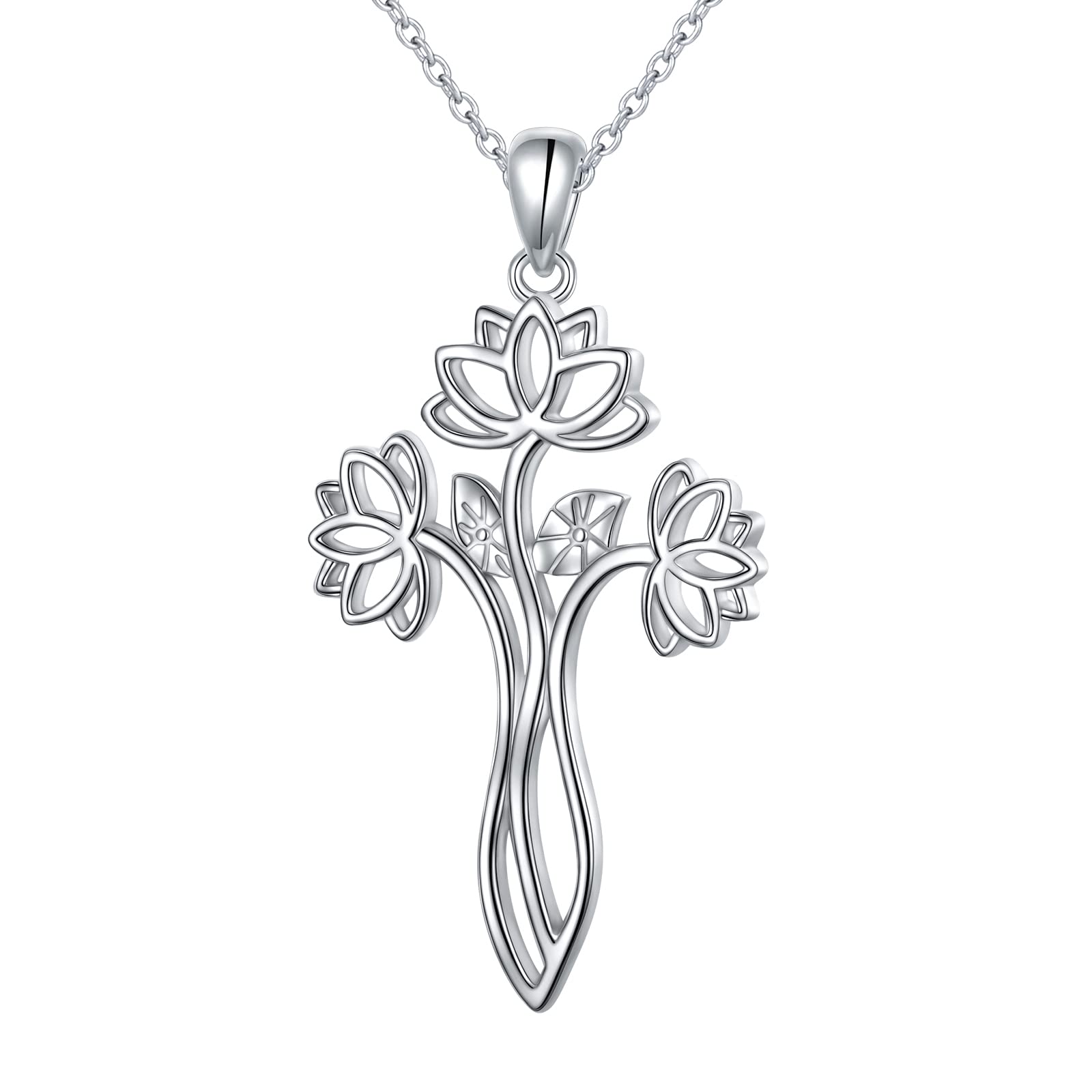 DAOSHANGLotus Flower Necklaces for Women, Sterling Silver Lotus Pendant Necklace, Yoga Necklace Gift for Mom Women