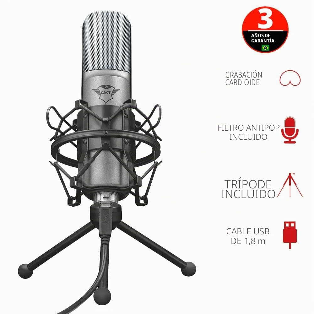 Trust Gaming GXT 242 Lance Micrófono USB, Micrófono Gaming con Soporte Amortiguador, Filtro Pop, Micrófono para PC, PS4, PS5, Ordenador, Podcasts, Vlogs, Streaming, Youtube, Twitch - Negro