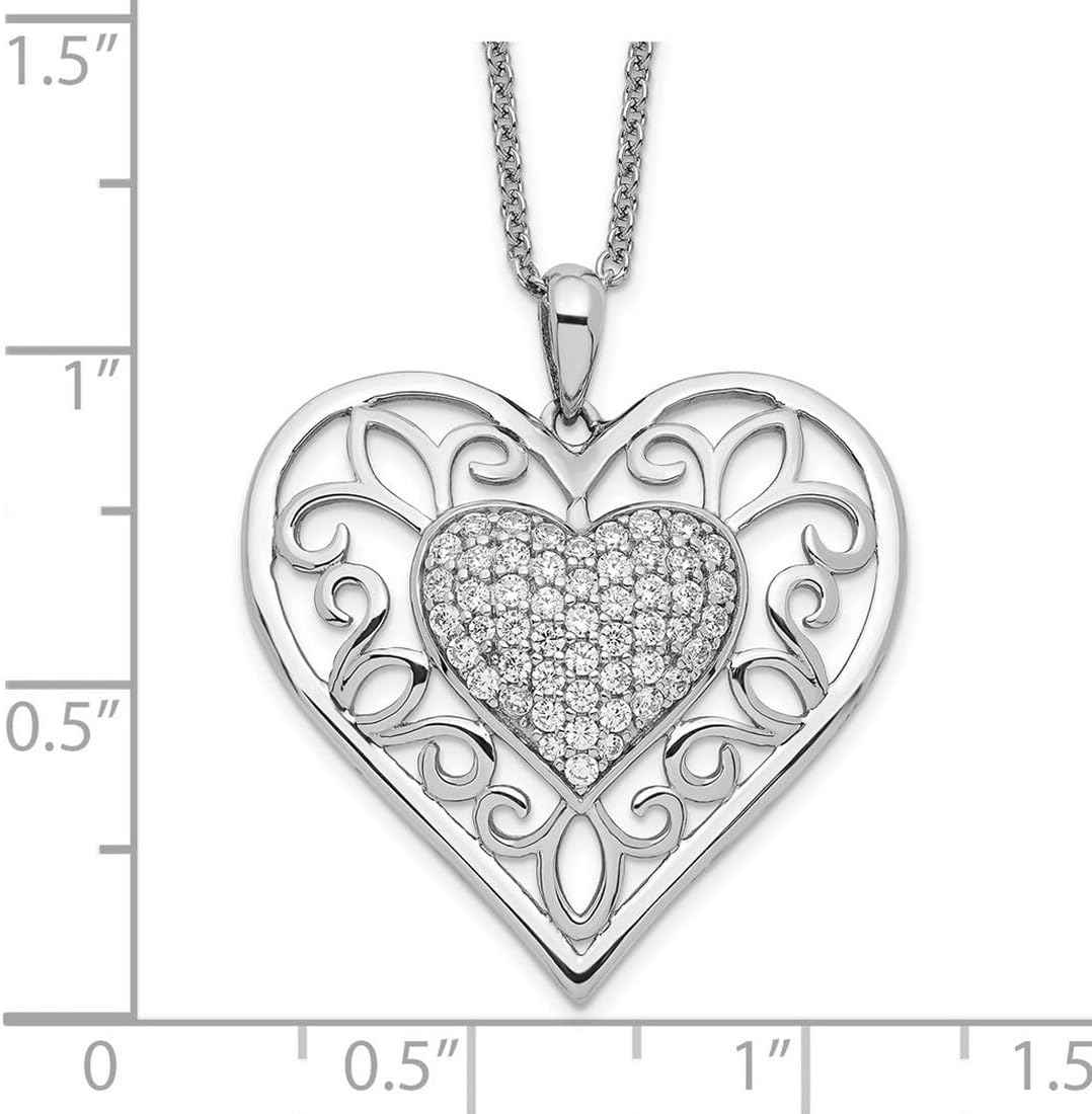 JewelryWeb 925 Sterling Silver Polished Spring-Ring Oxidized Cubic Zirconia To My Daughter 18inch Love Heart Necklace Pendant Necklace for Women - Image 2