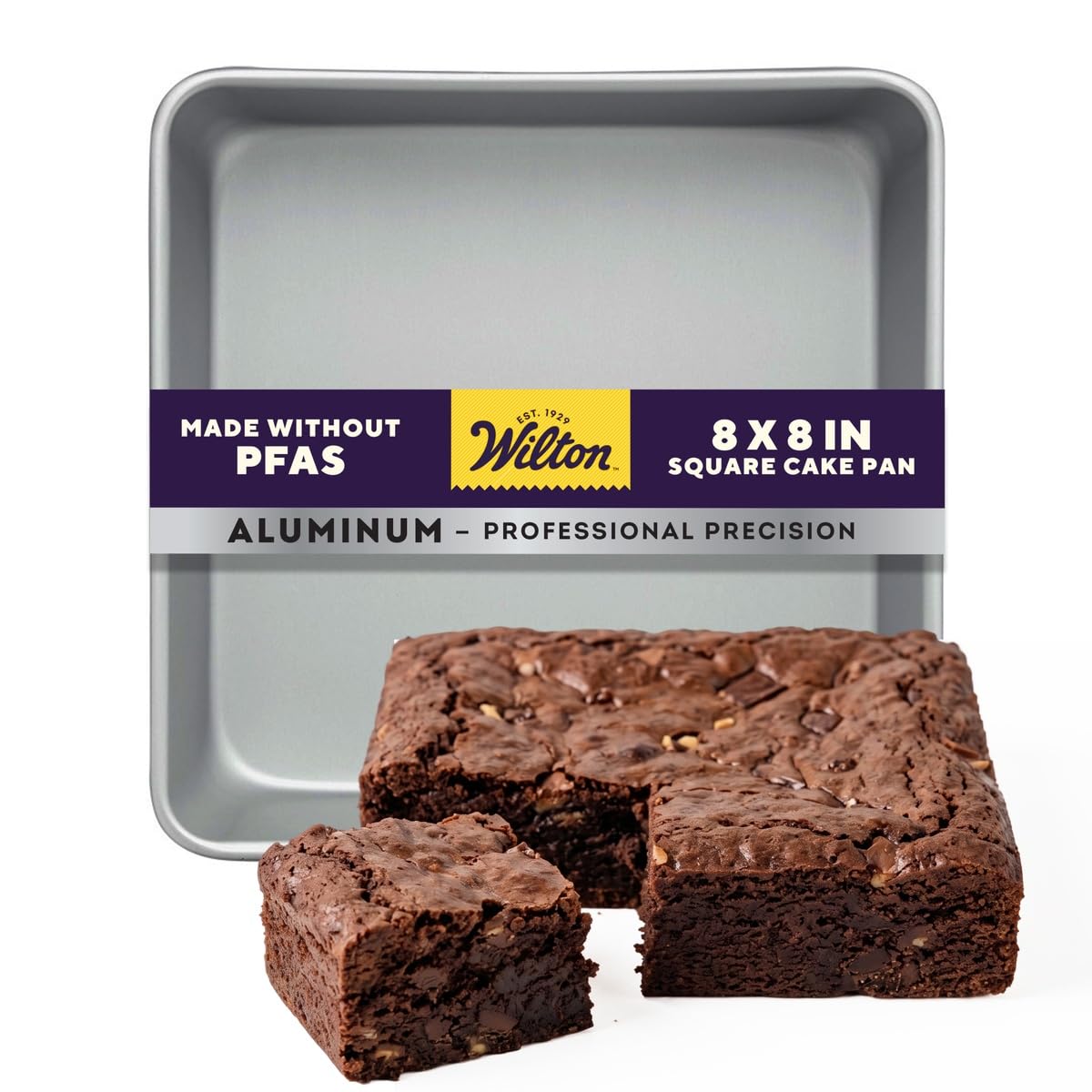 Aluminum Square Cake Pan, Made Without PFAS, 8 x 8 in | Natural Anodized Aluminum Bakeware, Even Heating & Rust-Resistant for Professional Results, Perfect for Brownies & Bars
