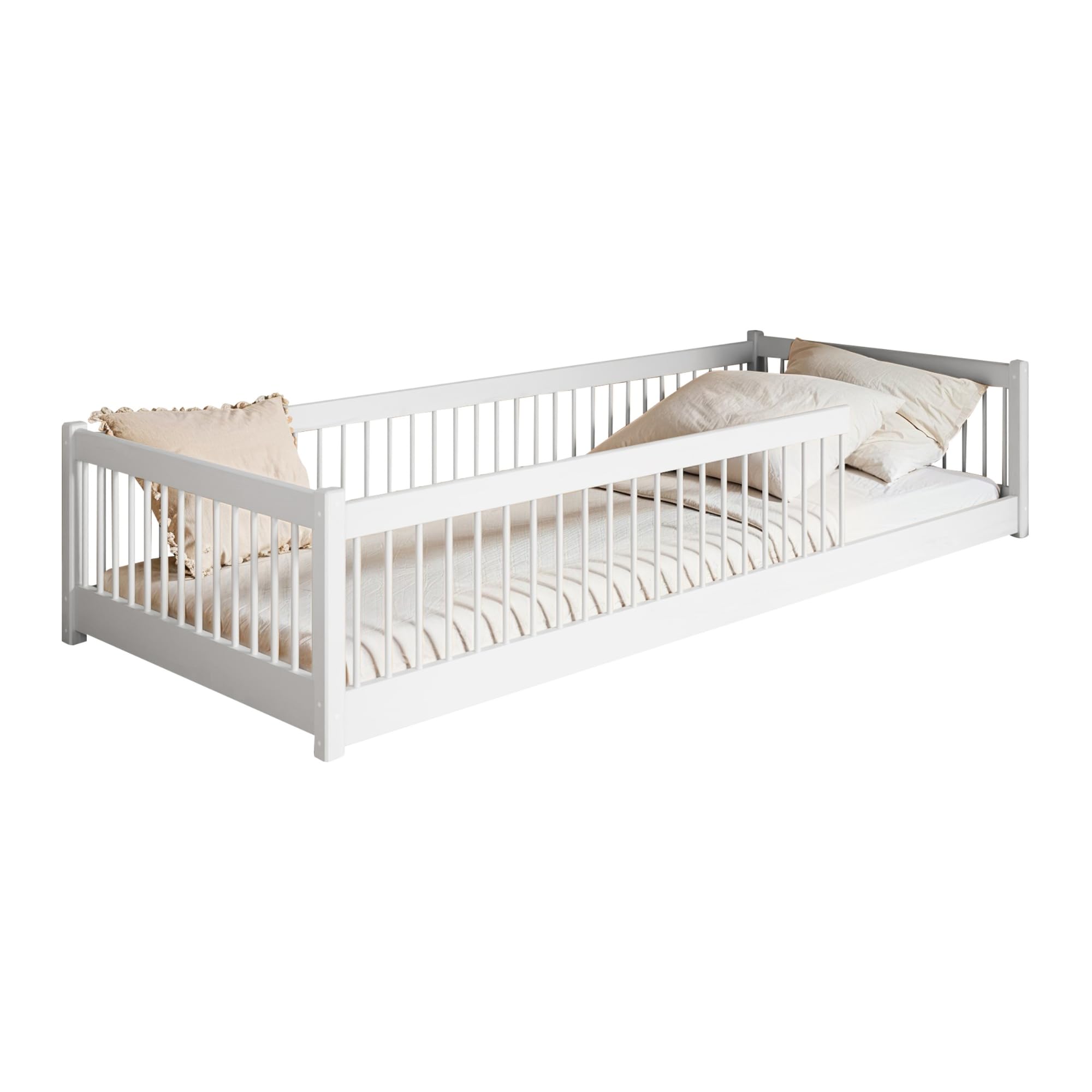 Letto a terra per bambini 90x190 cm con protezione anticaduta e rete a doghe Letto Montessori Letto a sponde Letto per bambini e ragazzi Letto singolo | Cioccolato fondente | dai 3 ai 12 anni