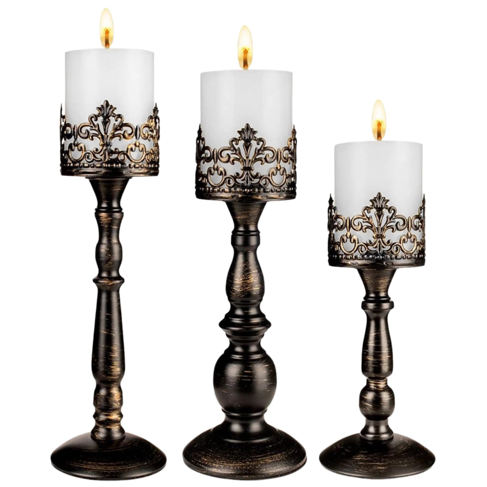 Gothic Kerzenständer-Set, 3-teilig, Vintage-Tischdekoration, Krone, hohlgeschnitztes Design, für 7,6 cm Stumpenkerzen, europäischer Stil