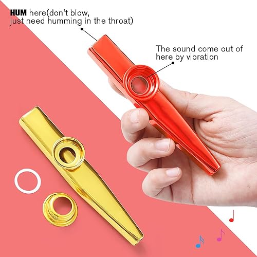 Miniatura 2 de LovesTown Kazoos Instrumentos musicales, 6 flautas de metal Kazoos para niños, regalo de fiesta, bolsas de regalo