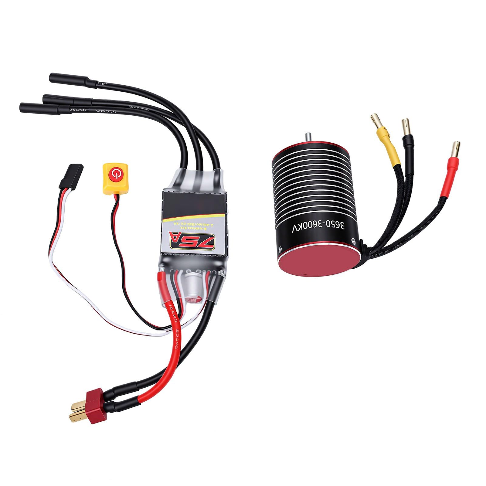 Generic Bezszczotkowy Silnik RC ESC Combo 3650 3600KV, 75A Bezszczotkowy Silnik i Zestaw ESC z Aluminiowym Radiatorem CNC i Zabezpieczeniami, do Zdalnie Sterowanych Samochodów i łodzi 1/10
