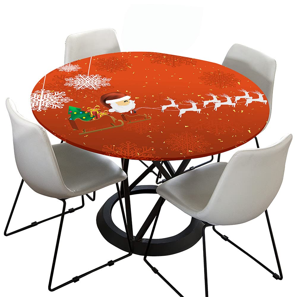 Morbuy 3D Navidad Manteles Redondo Antimanchas, Elastico Manteles Redondo Impermeables Poliéster Lavable Mantel de Mesa para Hogar Comedor Jardín Fiesta (Trineo de Navidad,Diámetro 180cm)
