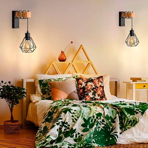 B·LED BARCELONA LED Applique murale vintage avec 1 ampoule design industriel, lampe rétro en acier et bois, blanc, marron, culot E27 LM135-N_FBM Noir (Lot de 4) – vue 6