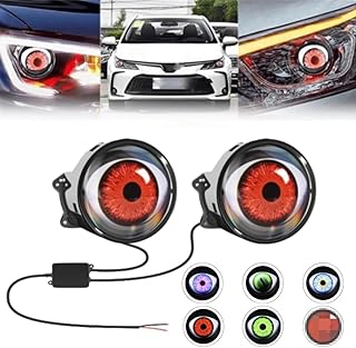 2PCS Dynamic Devil Eyes LED Car Headlight, LED Adjustable Blinking Red Demon Eyes Halloween Headlights with Color Lenses for Eyes, Light Up Big Eyeball Lights For Car Phone Control Headlights, 12V