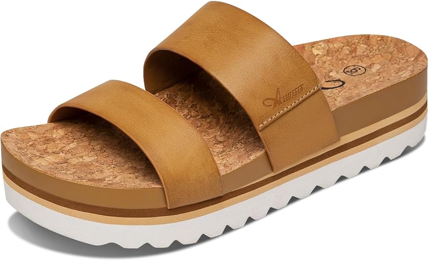 Athlefit Women's Sandals,Soft Cushion Footbed Platform Slides with Arch Support, and 2 Straps for Women