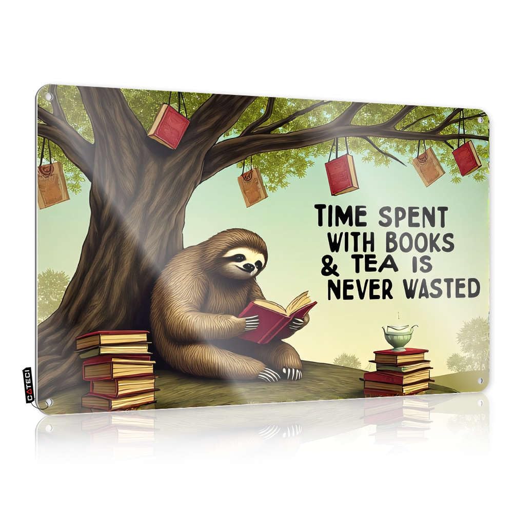 Bro Cave Sign Time Spent With Books & Tea Is Never Wasted Tin Sign Bar Signs For Home Decor Beer Decor(20X30CM)