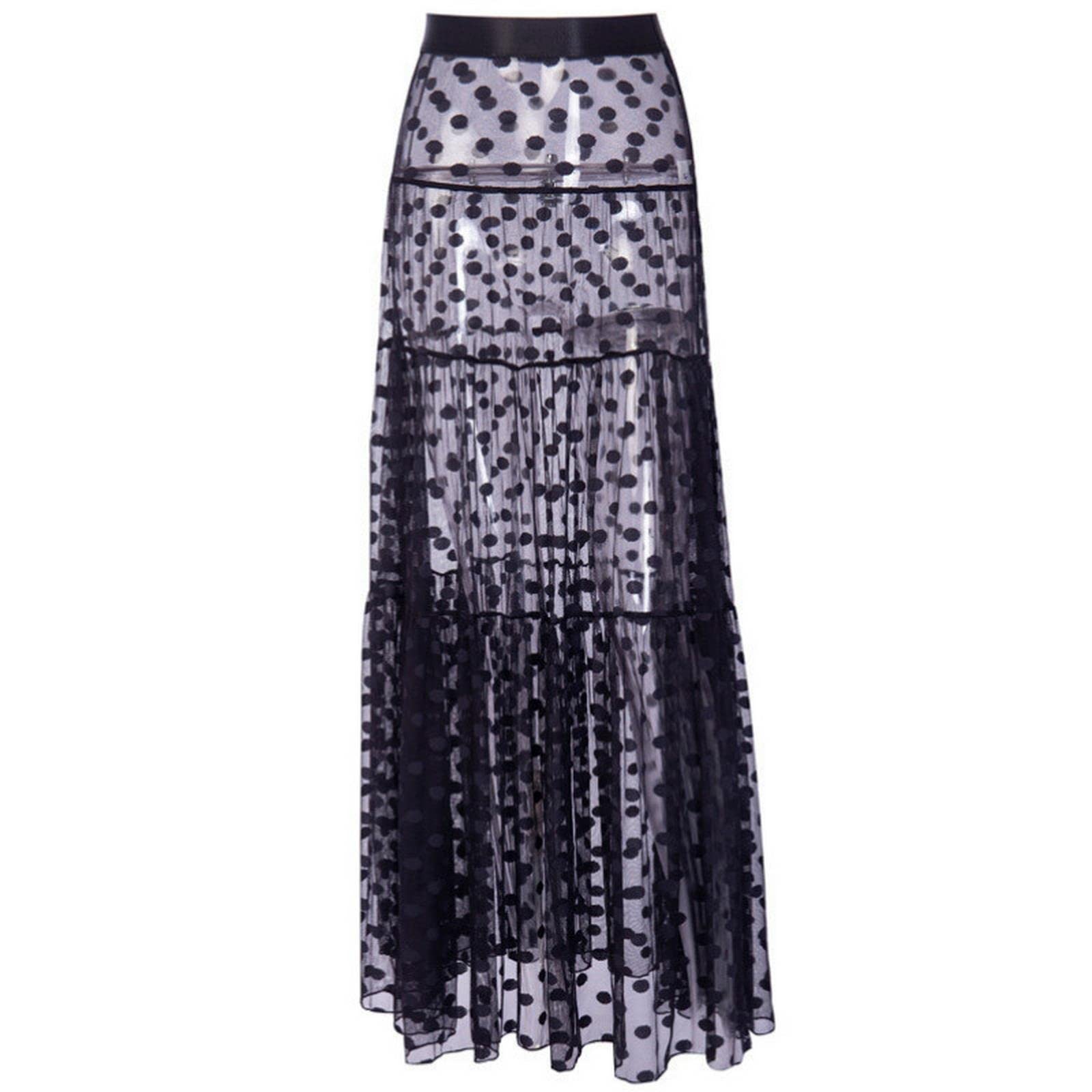 Falda larga para mujer, falda larga de malla, cintura alta, lunares, suelta, verano, playa, vacaciones, fresca y transparente, maxi falda