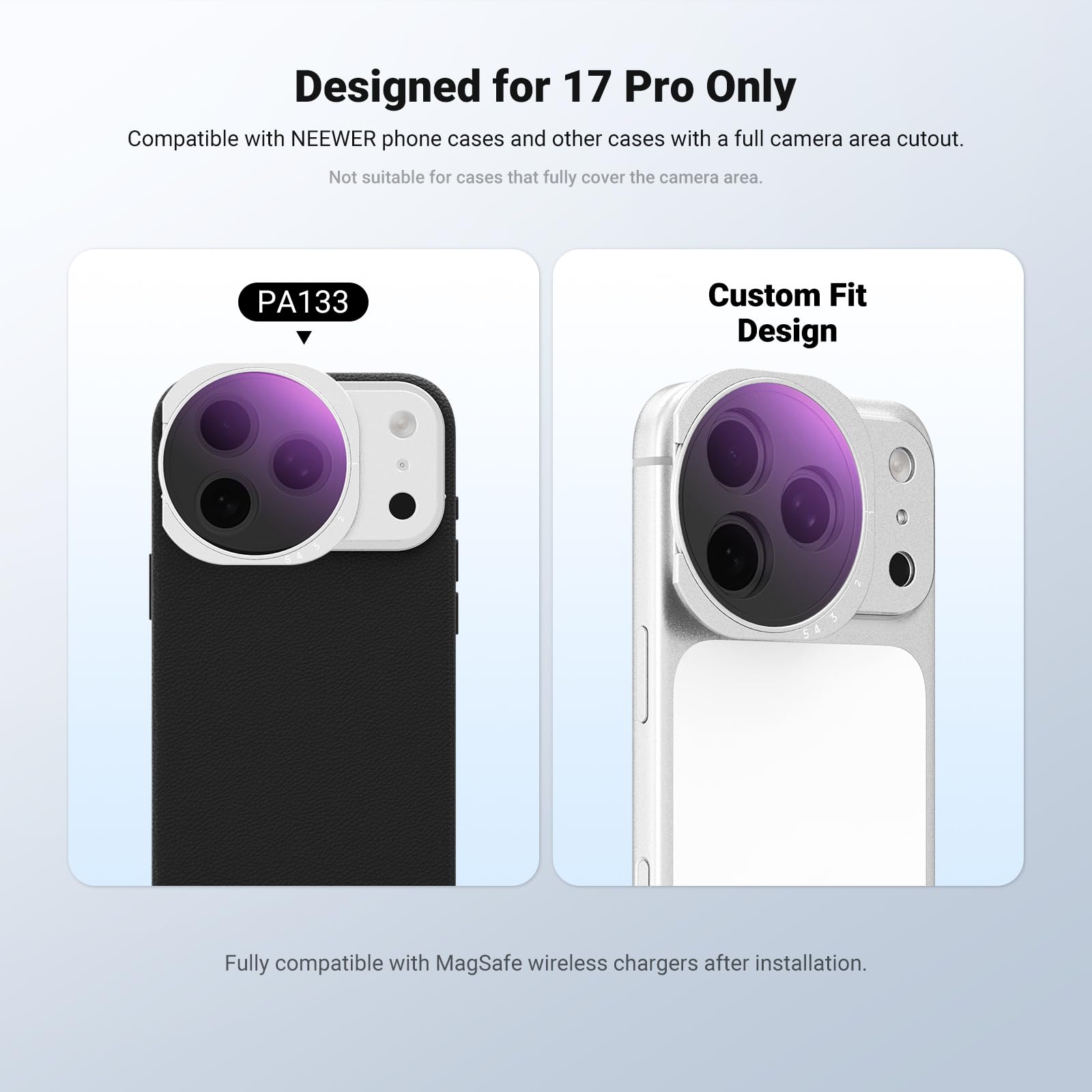 NEEWER Filtro ND Variabile + CPL Solo Compatibile con iPhone 17 Pro, Polarizzatore Circolare Regolabile e Densità Neutra (ND2-32) Magnetico, Accessori Fotografia con Backplate Adesiva, Argento, FH-15