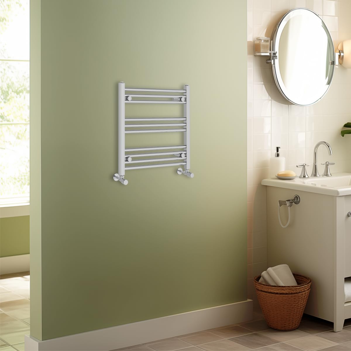 Warmehaus Chrome Contemporary Straight Heated Bathroom Towel Rail Radiator Rad - 600X600mm