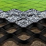 Large Size : Gravel retainer grid 9.8 ft x 32.8 ft , area 321 sq ft, thickness 2 inch. The size is sufficient to meet your needs, and to fixation use for unstable soil. High Tensile Strength: Great bearing capacity of the geogrid is large, 1885 LBS p...