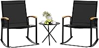 Shintenchi 3-Piece Outdoor Rocking Bistro Set - Breathable Textilene Rocking Chairs with Table for Patio, Porch, Garden, Balcony (Black)
