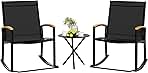 Shintenchi 3 Piece Outdoor Rocking Bistro Set, Textilene Fabric Small Patio Furniture Set, Front Porch Rocker Chairs Conversation Set with Table for Lawn, Garden, Balcony, Poolside (Black)