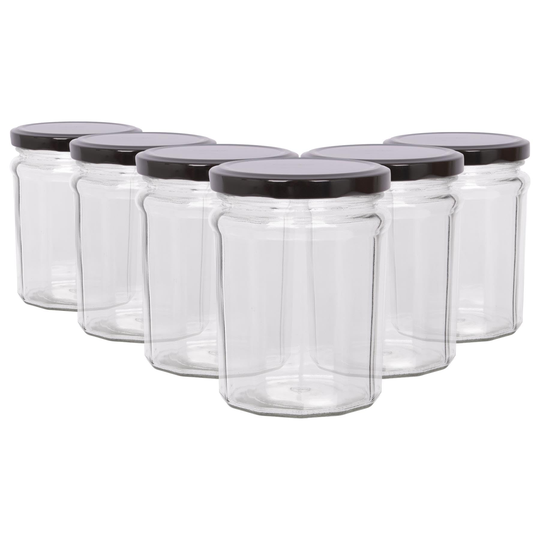 Argon Tableware 380ml Glass Jam Jars - Pack of 6 - Black