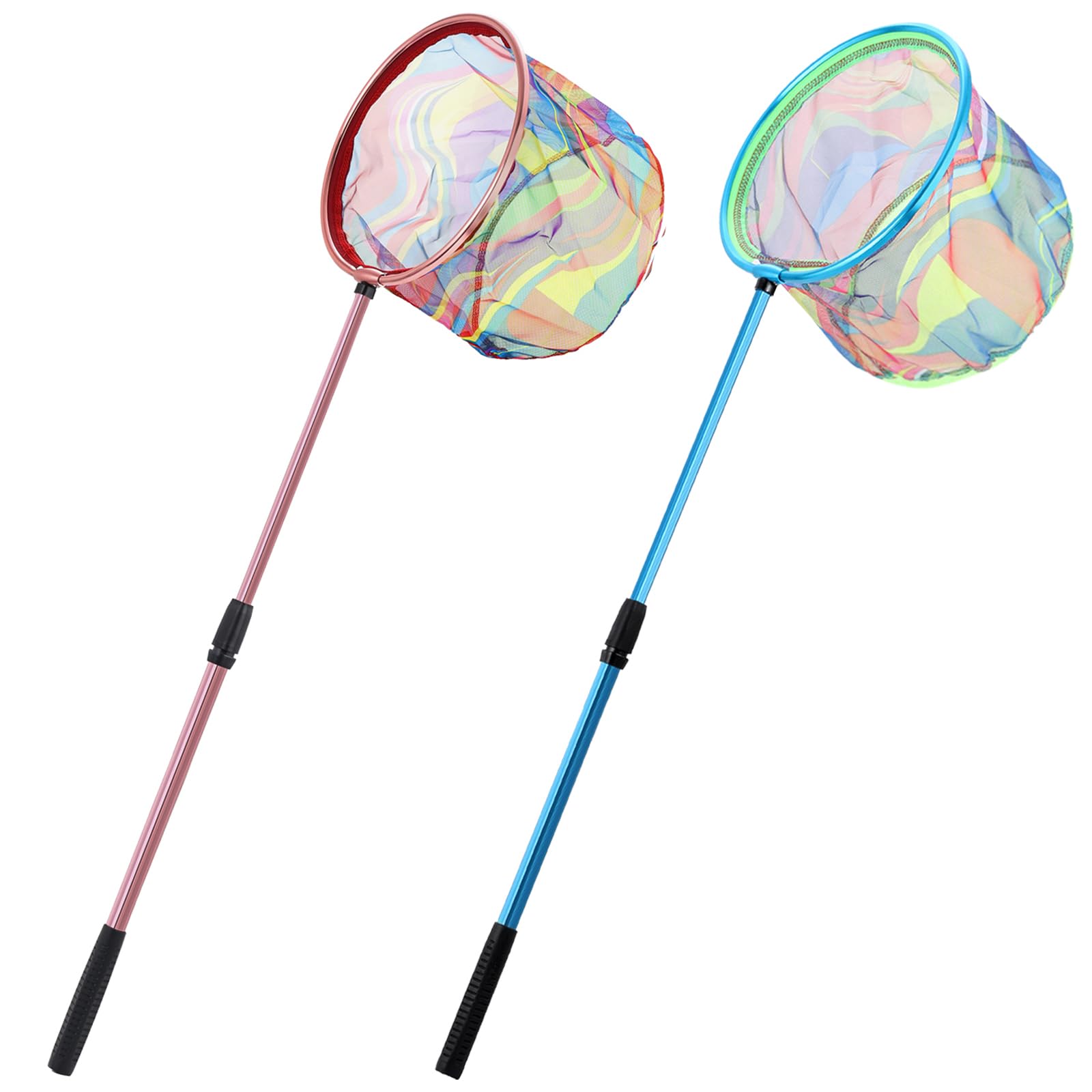 Kids Fishing Net, 2 Pack Extendable Beach Nets with Aluminum Pole Handle, Telescopic Butterfly Net for Kids, Fish Net Crab Net Fishing Gear for Boy Girl Children
