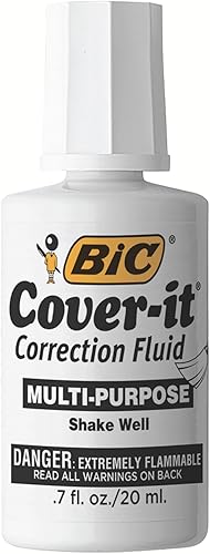 BIC Cover-it - Líquido corrector, botella de 0.7 fl oz, blanco, multiusos y cobertura completa, paquete de 12 unidades